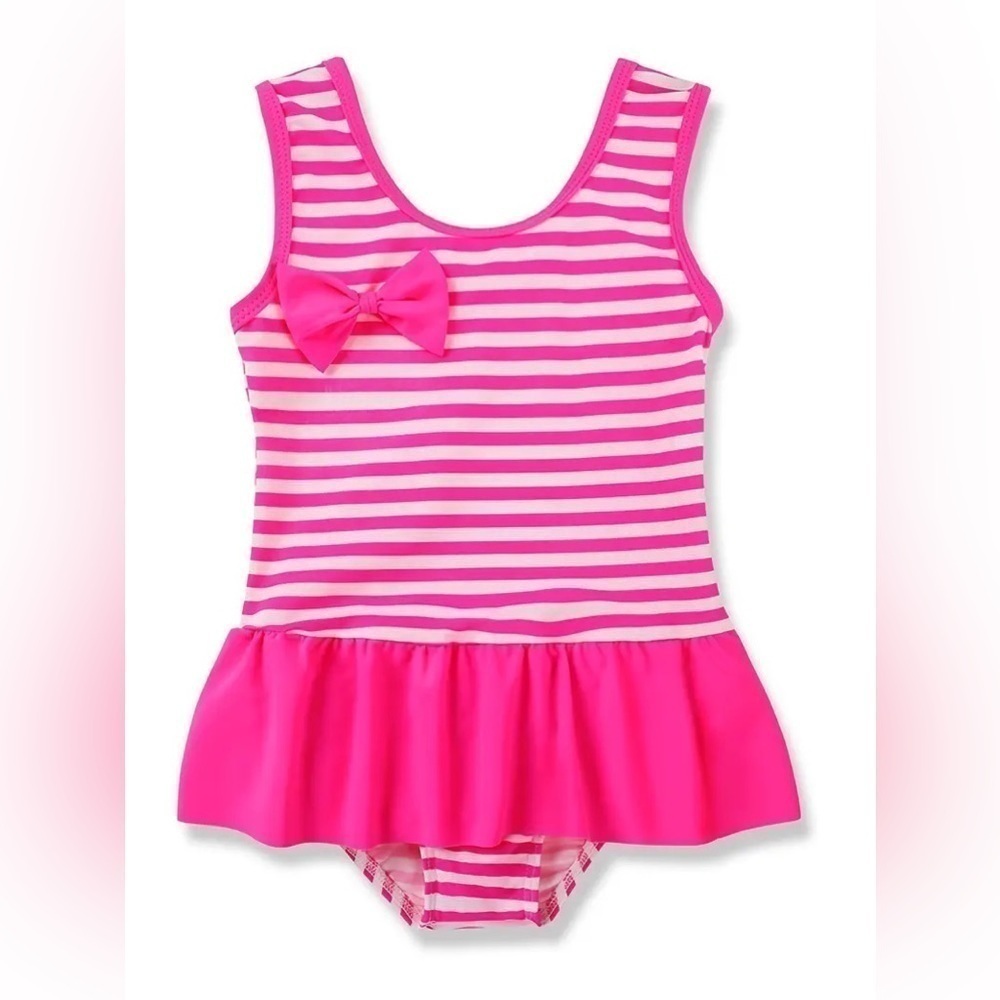 Baby Girls Stars Stripes Print Ruffles Hem Swimsuit One Piece Kids Summer Beach